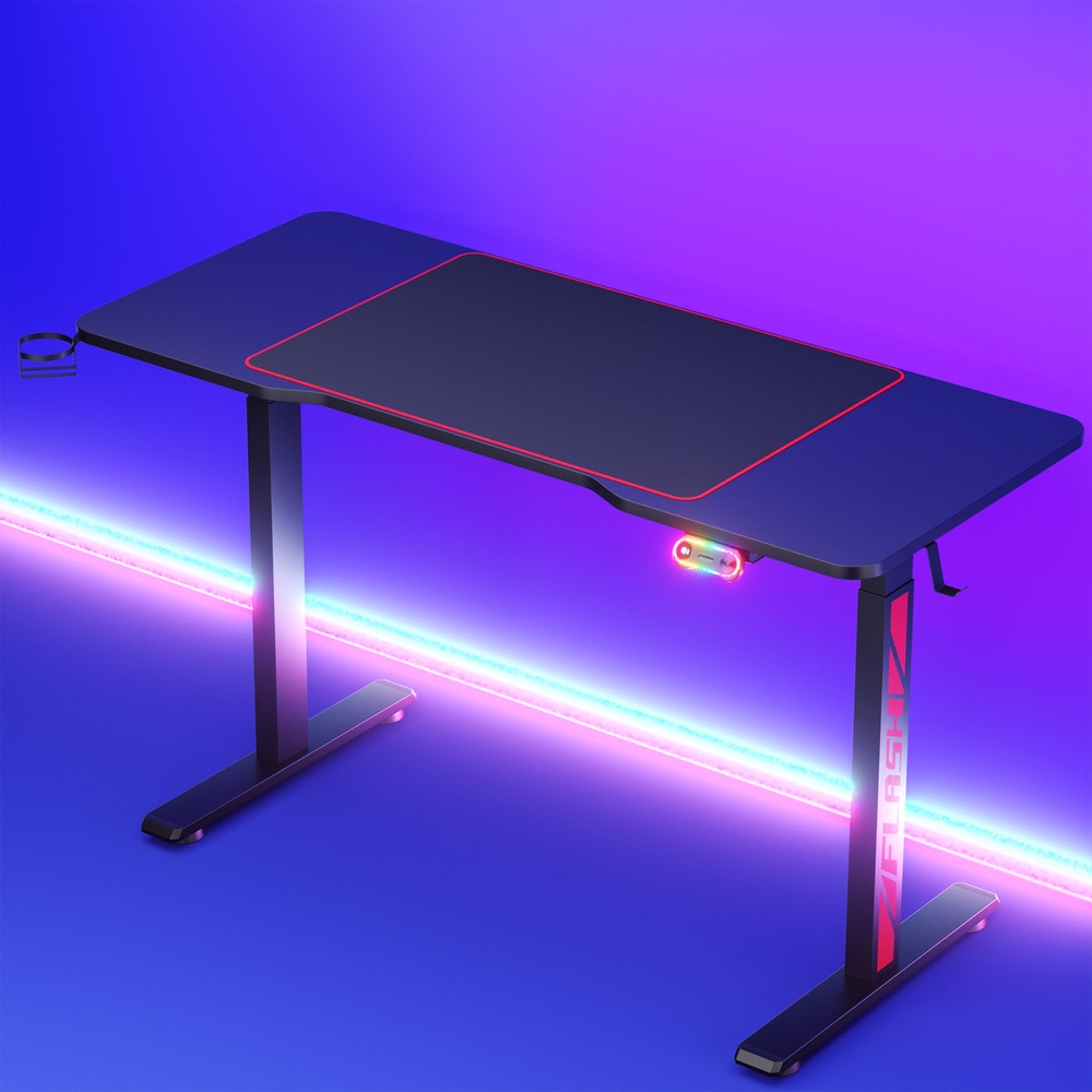 电动升降游戏桌 黑色 140cm x 60cm 办公家用 适合长时间游戏工作 现代设计 RGB灯 USB充电器 60kg承重