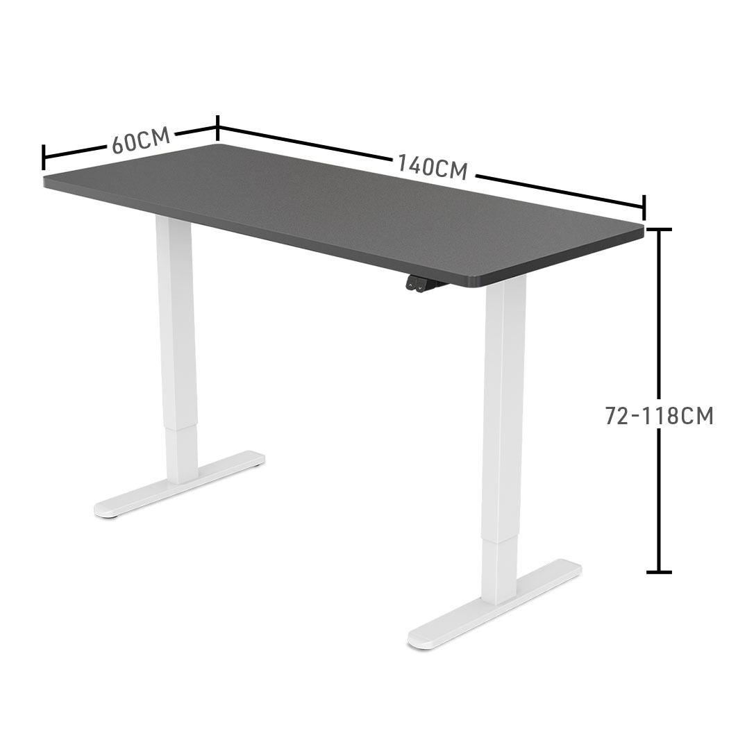 电动升降书桌 140x60cm 黑色桌面 白色框架 高度调节 72-118cm 办公学习必备 健康坐站转换桌